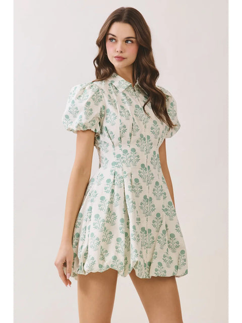 Floral Print Puff Sleeve Bubble Hem Mini Dress