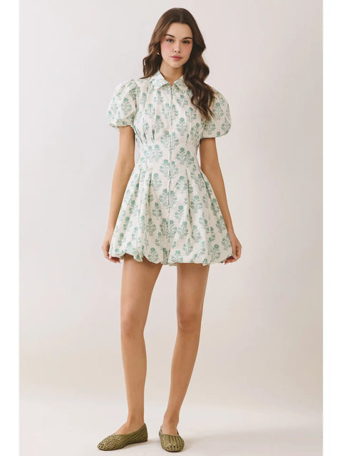 Floral Print Puff Sleeve Bubble Hem Mini Dress