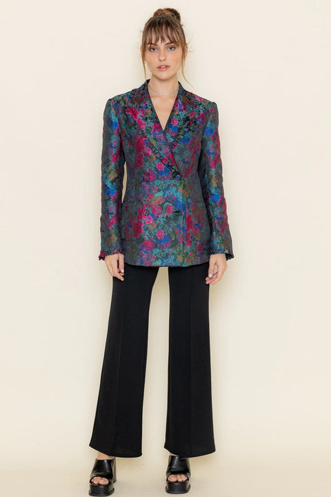 Floral Print Ruffle Collar Hem Long Sleeve BLAZER-Blazer-Fore Collection-S-OLIVE MULTI-Urbanheer