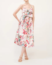 Floral Print Satin Bow Detail Midi Dress-Dress-INA-S-CORAL/RED-Urbanheer