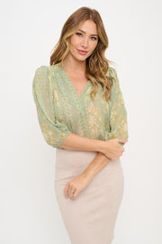 Floral Print Semi Sheer V neck Top-New Arrival-Reneecollection-Small-SAGE-Urbanheer
