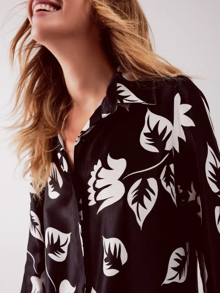 Floral Print Shirt in Black-Shirt-Q2-S-Black-Urbanheer