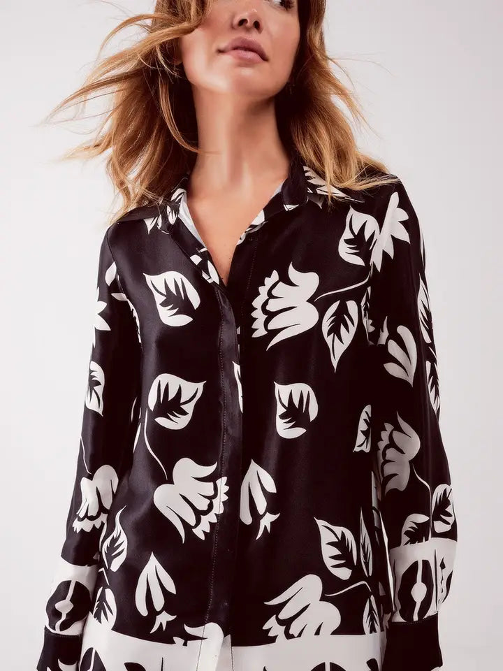 Floral Print Shirt in Black-Shirt-Q2-S-Black-Urbanheer