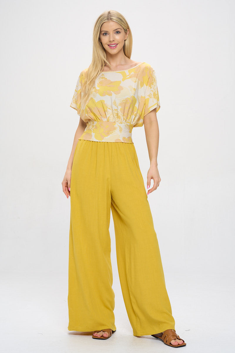 Floral Print Short Sleeve Top with Smock Hem-New Arrival-Reneecollection-Small-TAUPE/YELLOW-Urbanheer