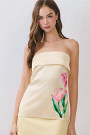 Floral Print Strapless Foldover Top