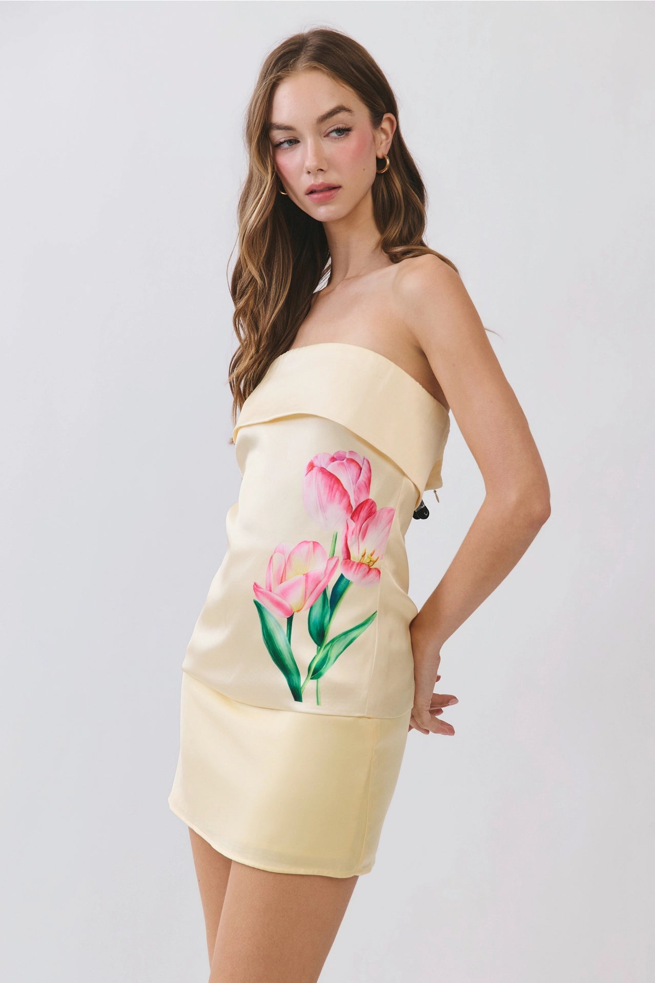 Floral Print Strapless Foldover Top