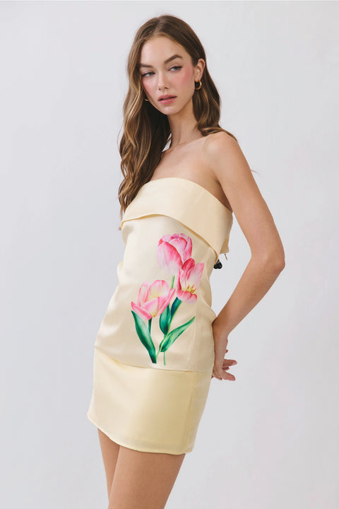 Floral Print Strapless Foldover Top