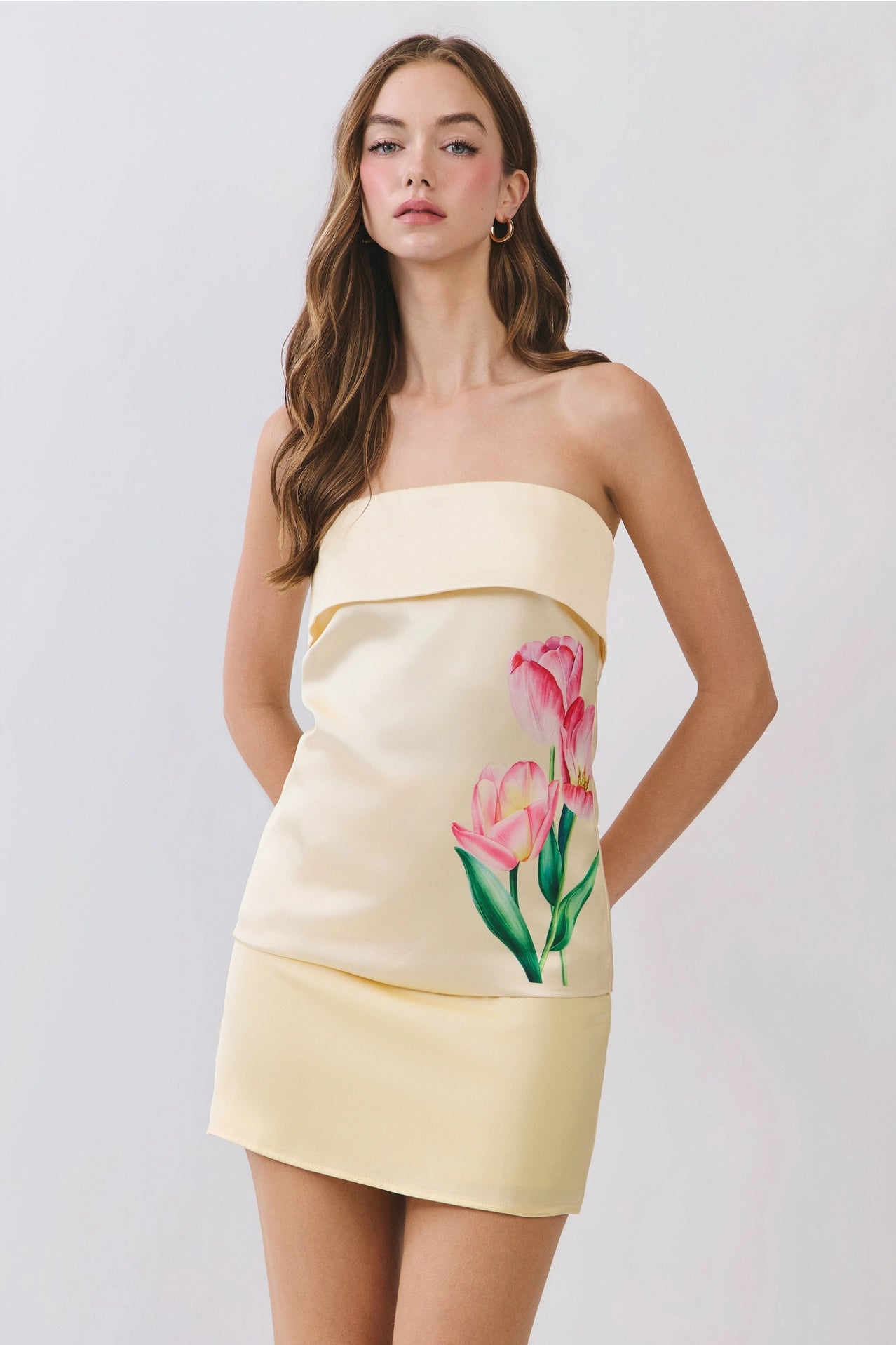 Floral Print Strapless Foldover Top