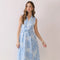 Floral Print Tie Waist Fit & Flare Midi Dress Blue