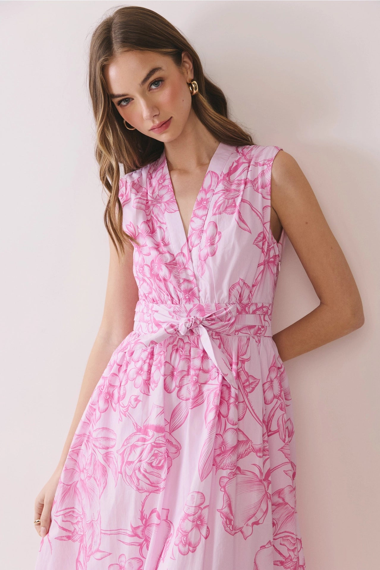 Floral Print Tie Waist Fit & Flare Midi Dress Pink from TCEC exclusive Urbanheer Floral Print Tie Waist Fit & Flare Midi Dress Pink from TCEC exclusive Urbanheer