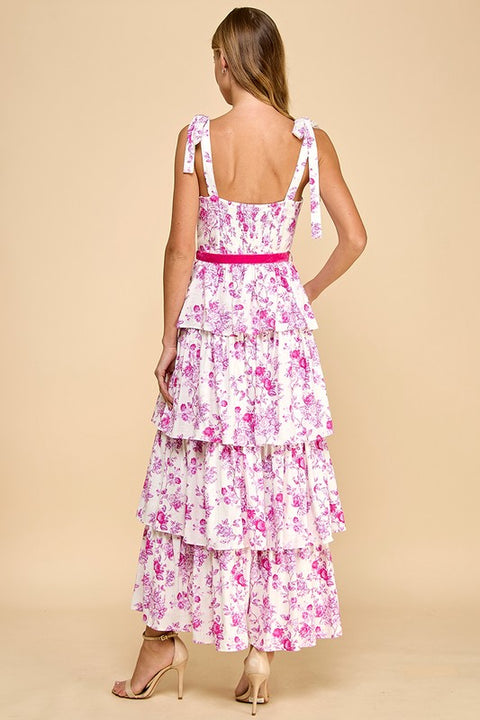 Floral Print Tiered Adjustable Straps Midi Dress-Dress-TCEC-S-Blue-Urbanheer