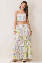 Floral Print Tiered Ruffle Maxi Skirt