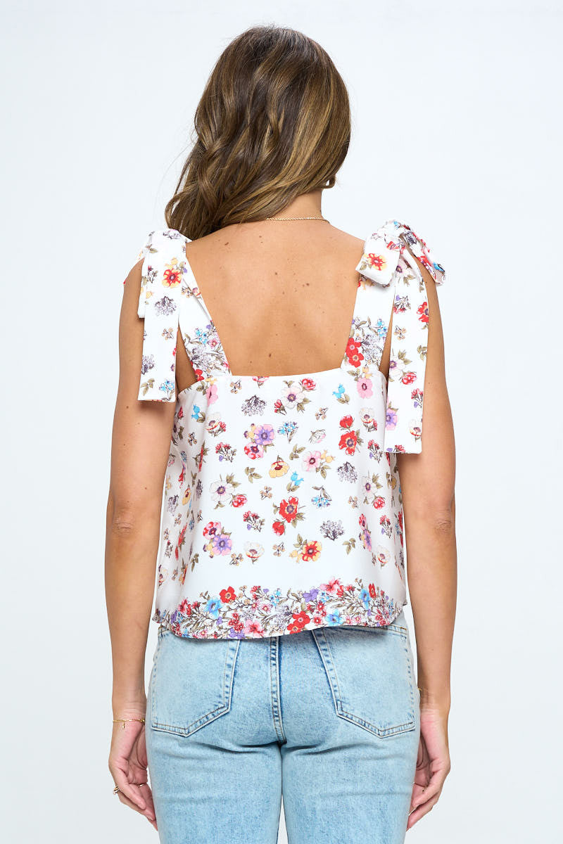 Floral Print Top with Bow Strap-Tops-Reneecollection-Urbanheer