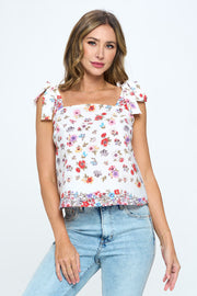 Floral Print Top with Bow Strap-Tops-Reneecollection-Urbanheer