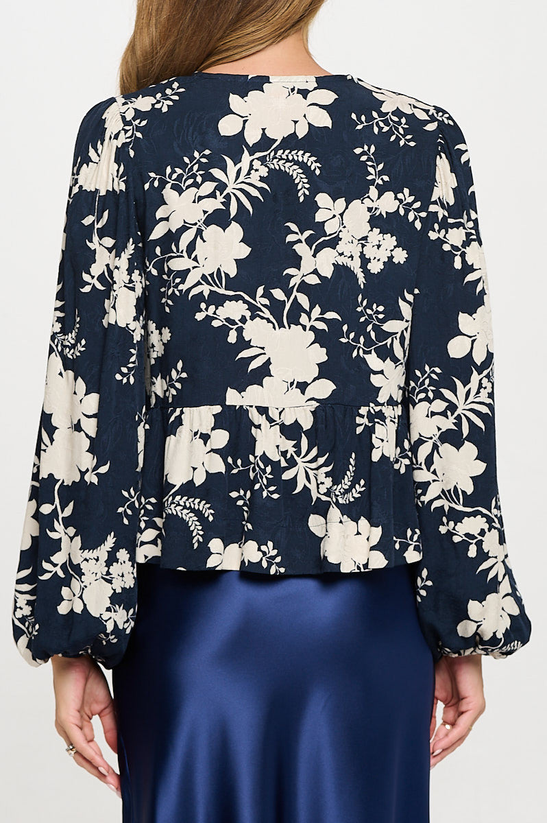 Floral Print Top with Front Tie Detail-New Arrival-Reneecollection-Small-NAVY-Urbanheer