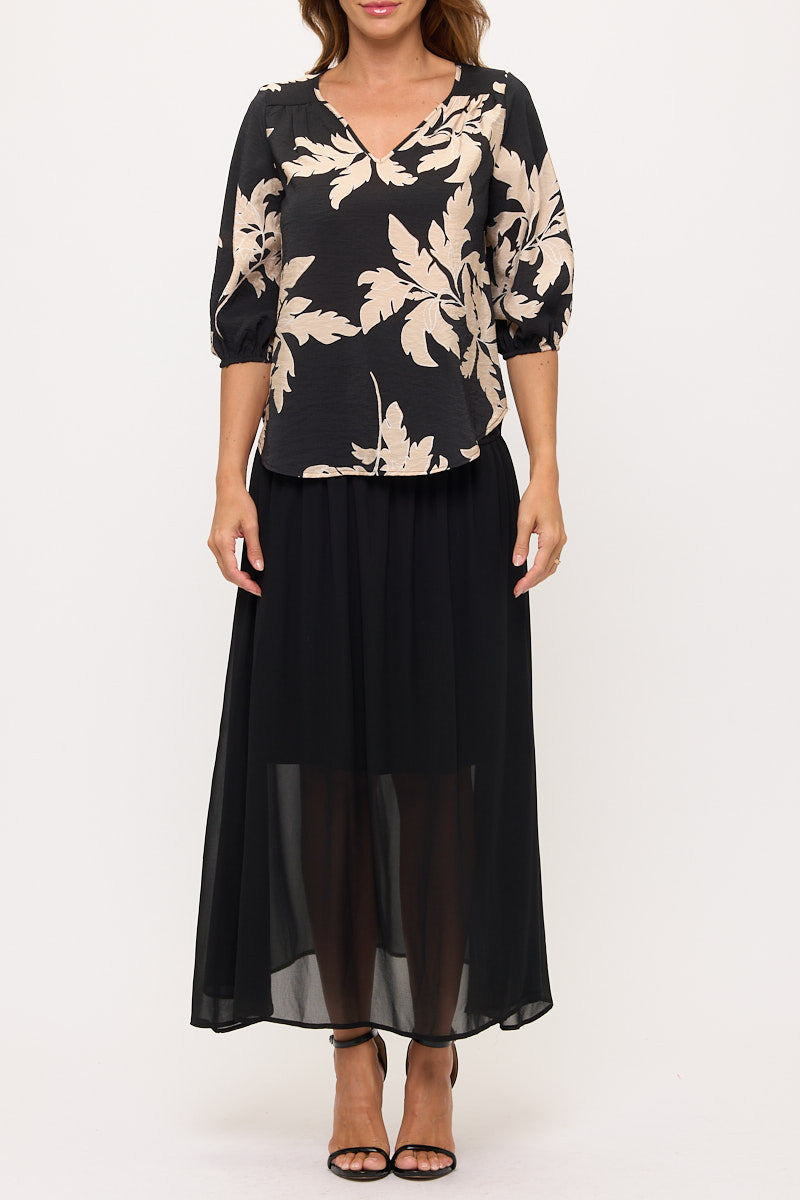 Floral Print V Neck 3/4 Sleeve Top-4