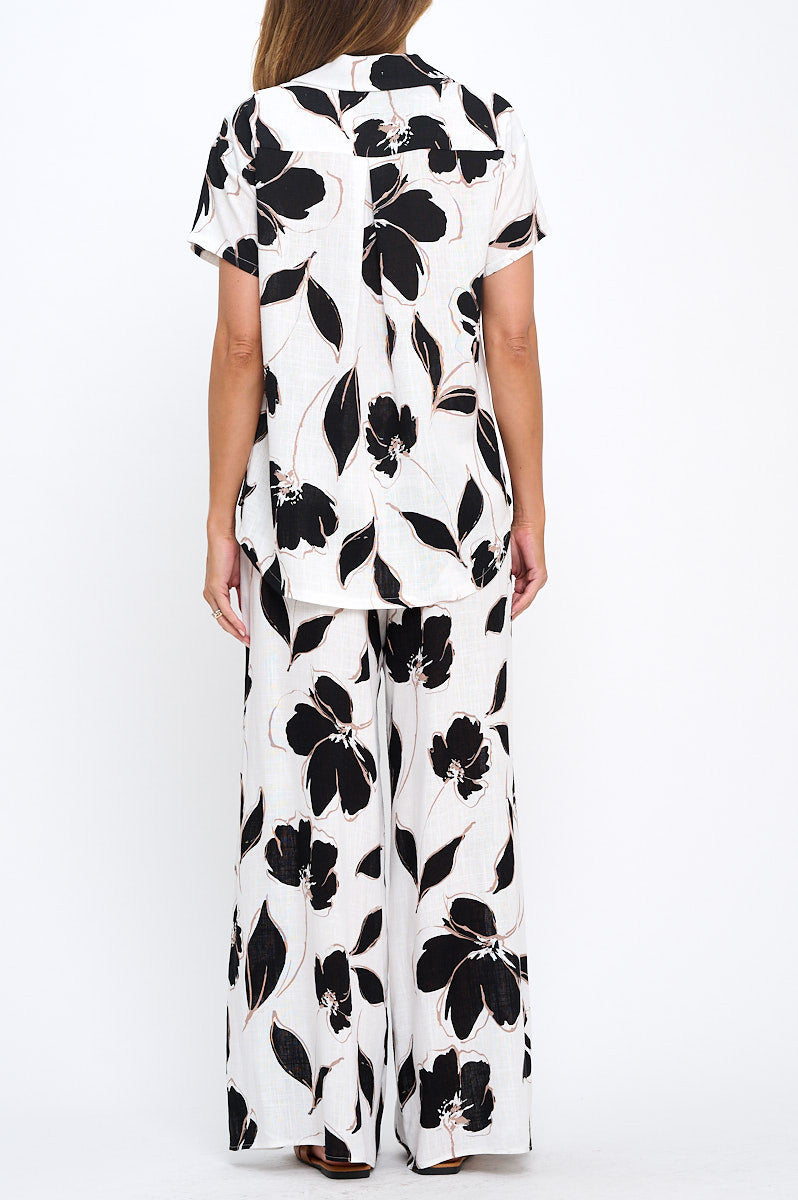 Floral Print V neck Short Sleeve Top with Collar and Buttons-New Arrival-Reneecollection-Small-WHITE-Urbanheer