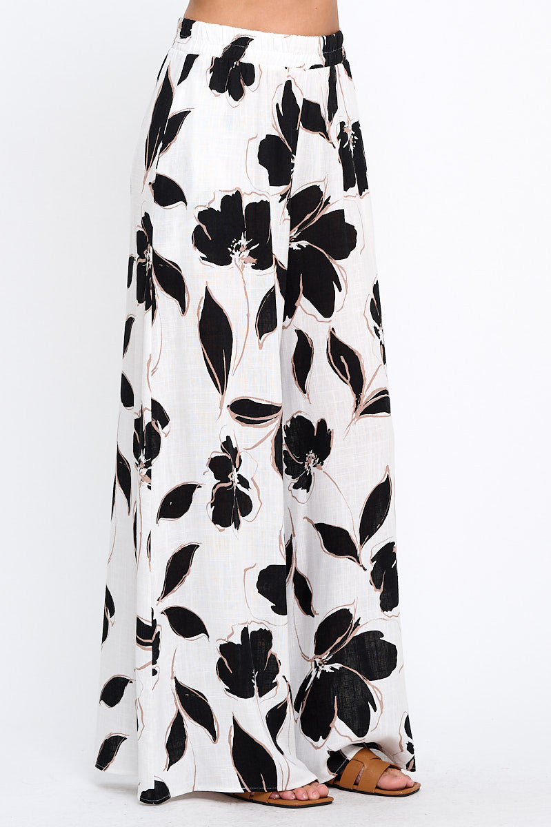 Floral Print Wide Leg Pants with Pockets-Pants-Reneecollection-Small-WHITE-Urbanheer