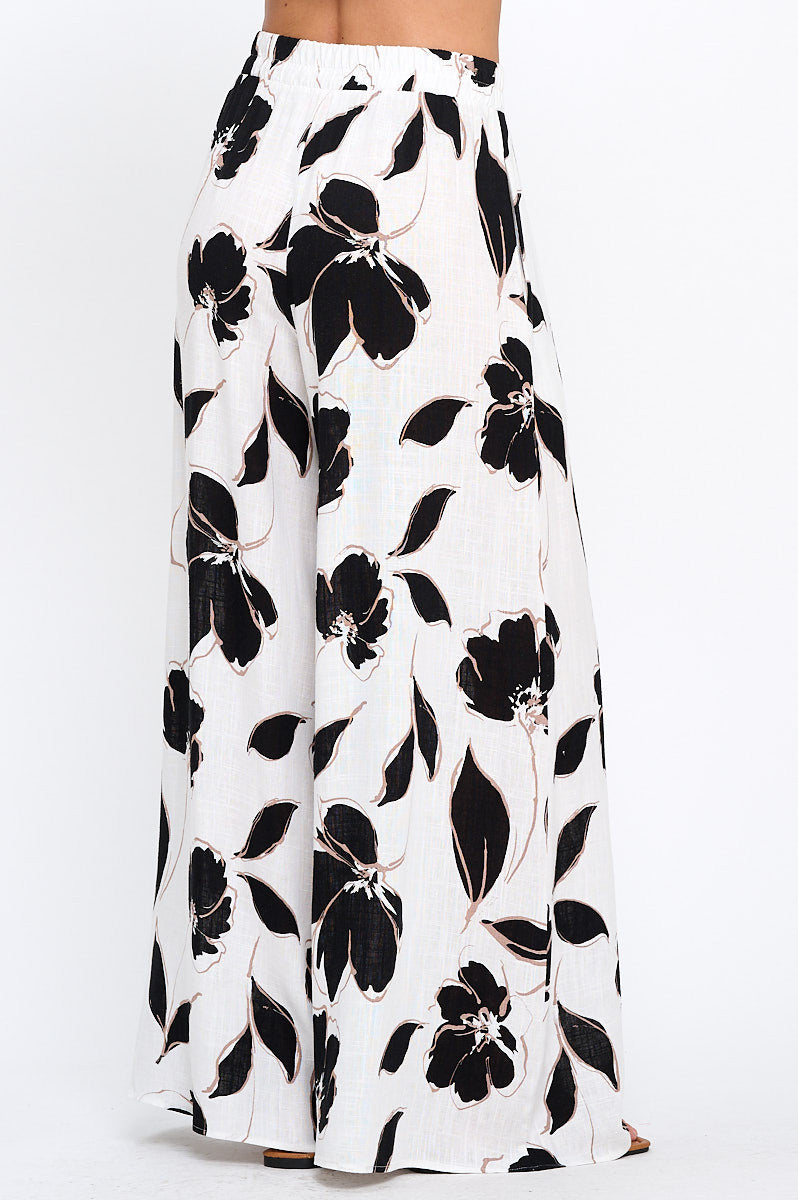 Floral Print Wide Leg Pants with Pockets-Pants-Reneecollection-Small-WHITE-Urbanheer