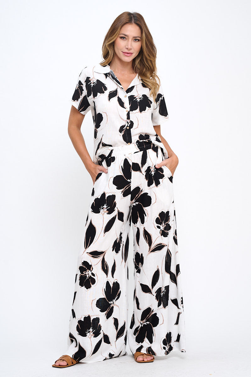 Floral Print Wide Leg Pants with Pockets-Pants-Reneecollection-Small-WHITE-Urbanheer