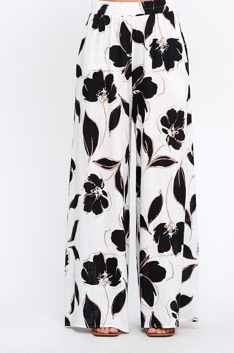 Floral Print Wide Leg Pants with Pockets-Pants-Reneecollection-Small-WHITE-Urbanheer