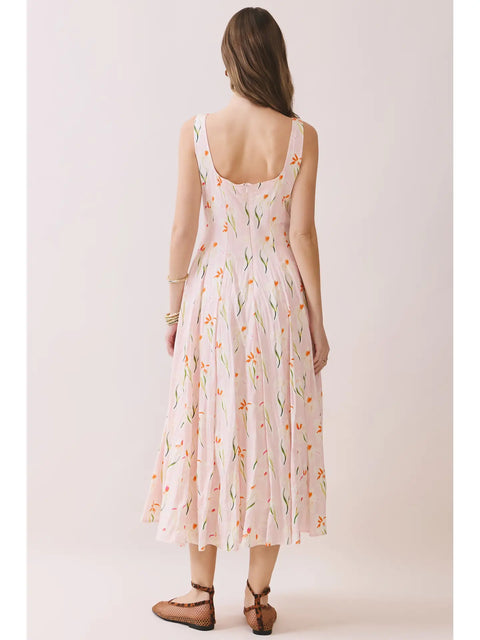Floral Print Wide Straps Square Neck Midi Dress