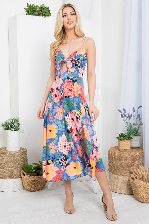 Floral Print cutout Dress with thigh side split
