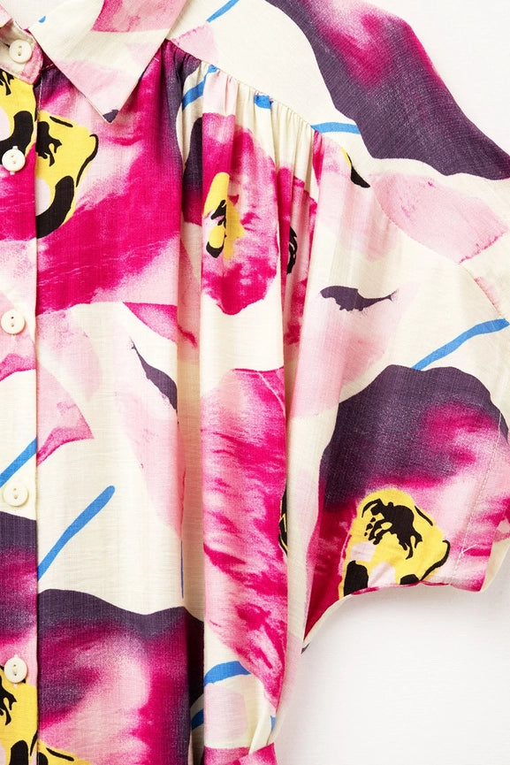 Floral Printed Buttoned Shirt Dress in Fuchsia-Dress-Q2-S-PINK-Urbanheer