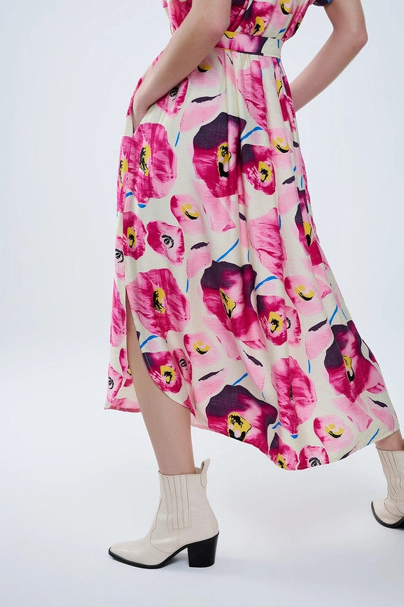 Floral Printed Buttoned Shirt Dress in Fuchsia-Dress-Q2-S-PINK-Urbanheer