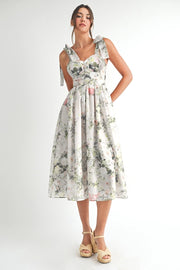 Floral Printed Midi Dress WHITE FLOWER-Dress-Endless Blu-S-WHITE FLOWER-Urbanheer
