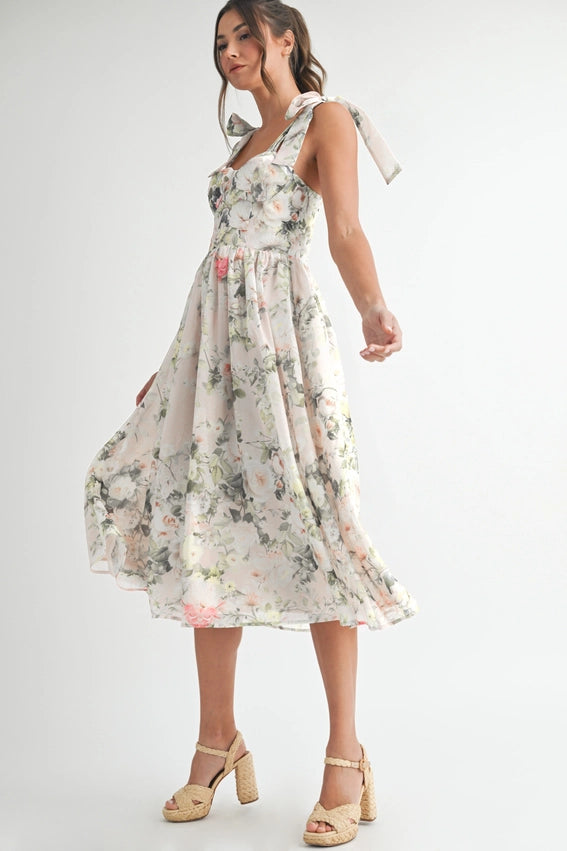 Floral Printed Midi Dress WHITE FLOWER-Dress-Endless Blu-S-WHITE FLOWER-Urbanheer