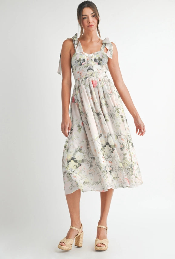 Floral Printed Midi Dress WHITE FLOWER-Dress-Endless Blu-S-WHITE FLOWER-Urbanheer