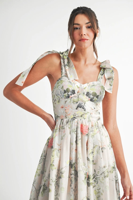 Floral Printed Midi Dress WHITE FLOWER-Dress-Endless Blu-S-WHITE FLOWER-Urbanheer