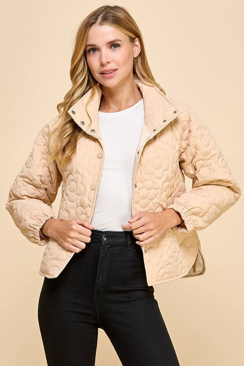 Floral Quilted Button Down Jacket-Jacket-TCEC-S-Beige-Urbanheer