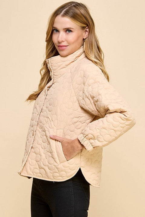 Floral Quilted Button Down Jacket-Jacket-TCEC-S-Beige-Urbanheer