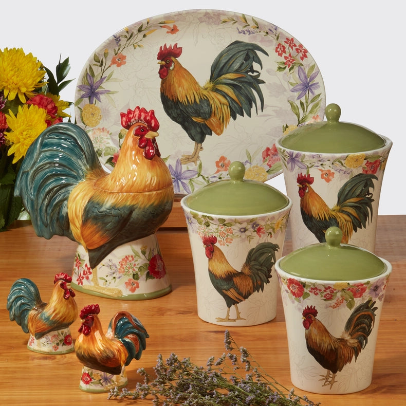 Floral Rooster Canister Set 3 Pc. 54 72 104 oz-Canister Set-Certified International-54 72 104 oz-Urbanheer