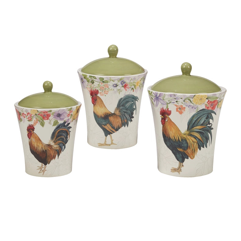 Floral Rooster Canister Set 3 Pc. 54 72 104 oz-Canister Set-Certified International-54 72 104 oz-Urbanheer