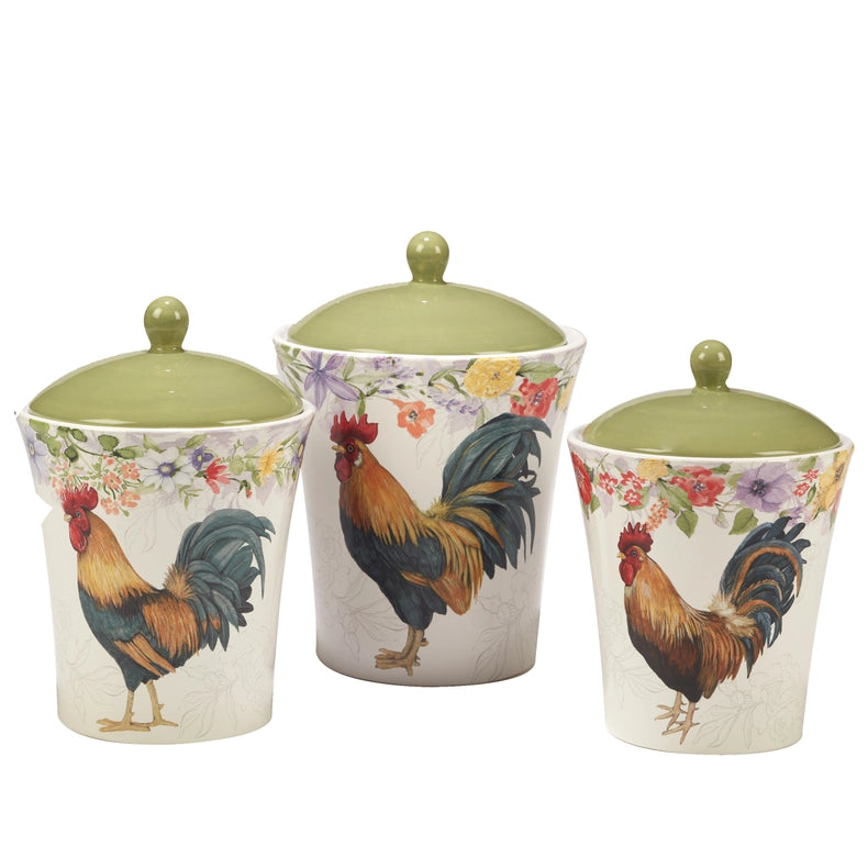 Floral Rooster Canister Set 3 Pc. 54 72 104 oz-Canister Set-Certified International-54 72 104 oz-Urbanheer