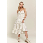 Floral Ruffle Charm Smocking Midi Dress with Adjustable Stra SAGE-Dress-Apolline-S-SAGE-Urbanheer