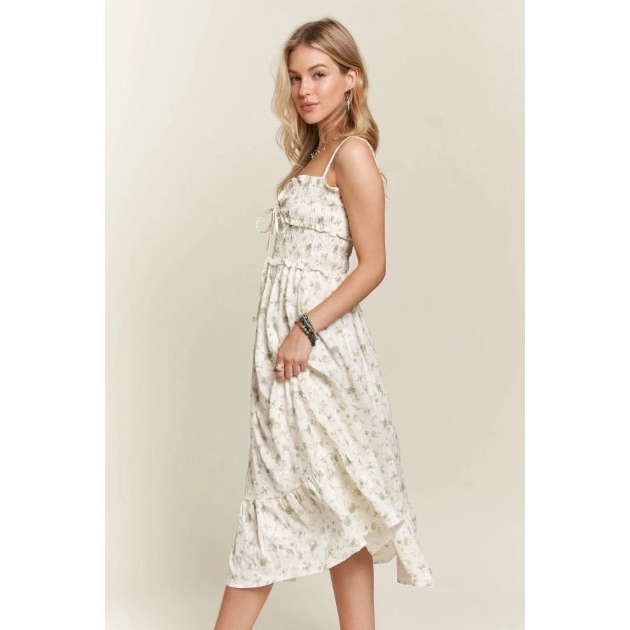 Floral Ruffle Charm Smocking Midi Dress with Adjustable Stra SAGE-Dress-Apolline-S-SAGE-Urbanheer