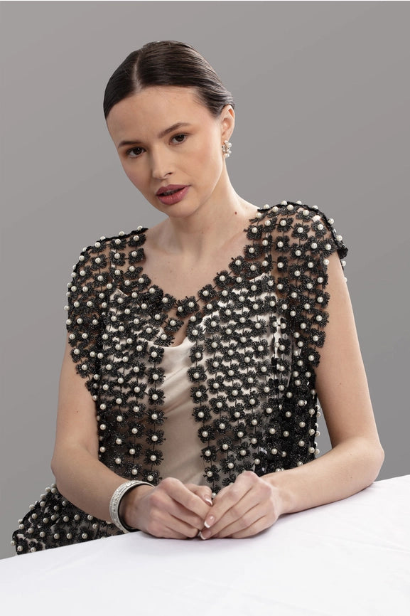 Floral Shell Pearl Capelet Black-Capelet-SAACHI-Black-Urbanheer