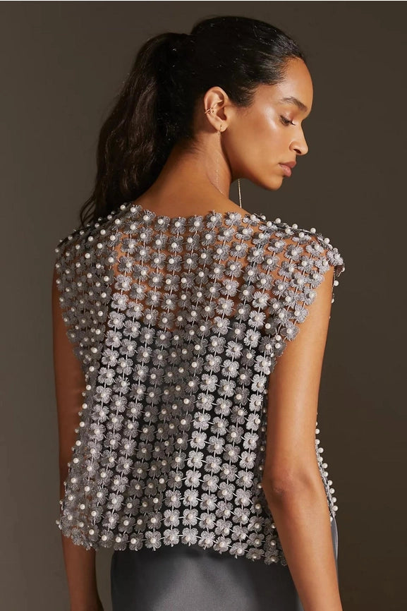 Floral Shell Pearl Capelet Silver-Capelet-SAACHI-Silver-Urbanheer