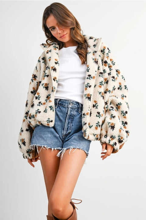Floral Sherpa Fleece Jacket