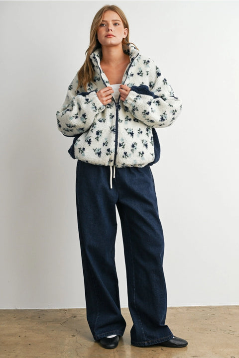 Floral Sherpa Fleece Jacket