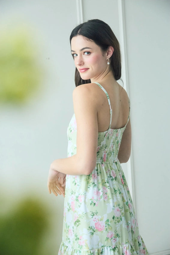 Floral Sleeveless Ruffle Tiered Hem Midi Dress MINT MULTI-Dress-Blu Pepper-S-MINT MULTI-Urbanheer