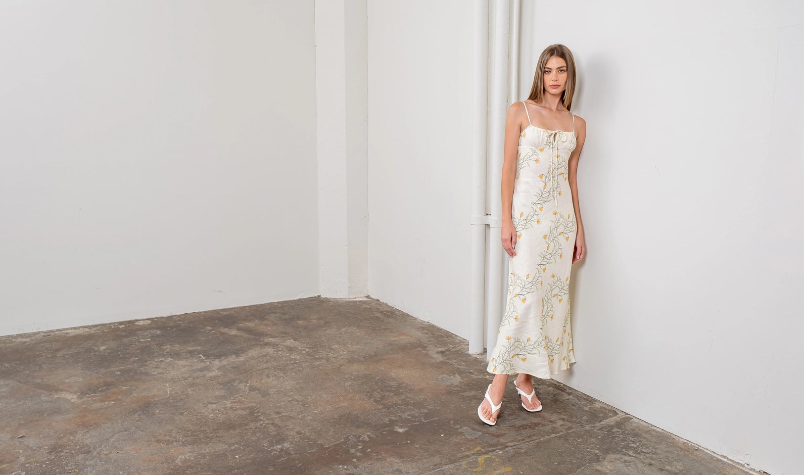 Floral Spaghetti Strap Front Tie Midi Dress-Dress-Moon River-XS-CREAM MULTI-Urbanheer