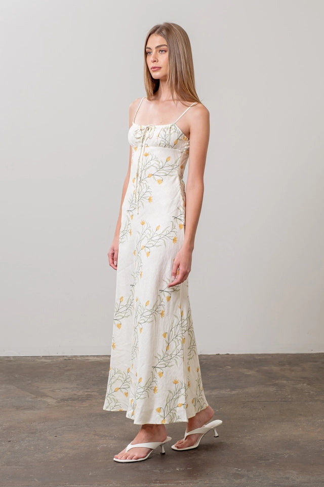 Floral Spaghetti Strap Front Tie Midi Dress-Dress-Moon River-XS-CREAM MULTI-Urbanheer