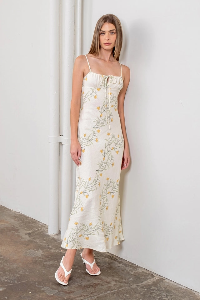 Floral Spaghetti Strap Front Tie Midi Dress-Dress-Moon River-XS-CREAM MULTI-Urbanheer