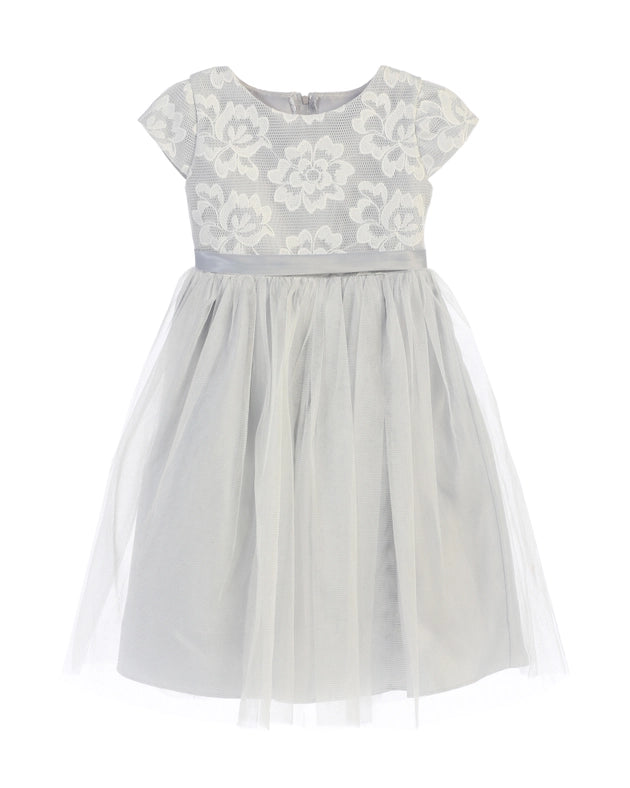 Floral Sponge Mesh with Satin & Crystal Tulle-Dress-Sweet Kids, Inc.-2-grey-Urbanheer