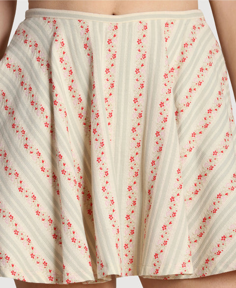 Floral Stripe Cotton Flared Mini Skirt